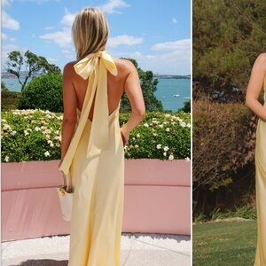 SHOW ME YOUR MUMU LISA DRESS PALE YELLOW LUXE SATIN